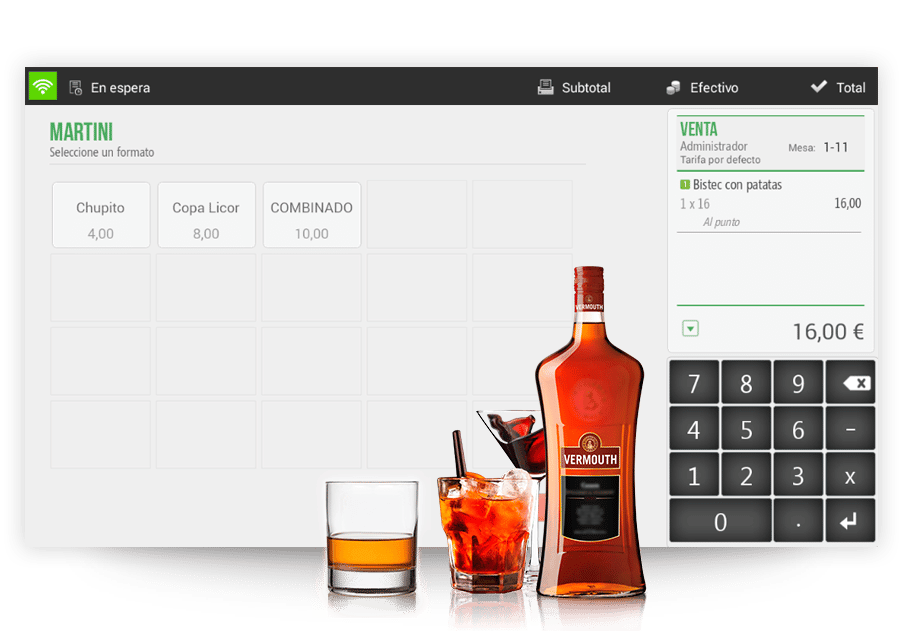 Bars Auswahl an Flaschen auf Monitor